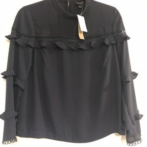 NWT Navy J Crew blouse with ruffles. Size 4.